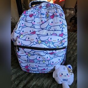 Cinnamoroll Print Backpack with Plush Keychain